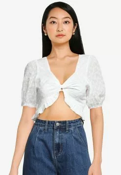 ZALORA BASICS Knot Front Eyelet Top