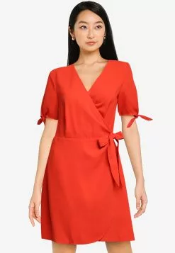 ZALORA BASICS Tie Sleeve Wrap Dress