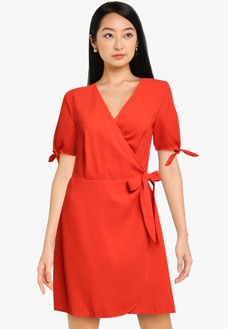 ZALORA BASICS Tie Sleeve Wrap Dress