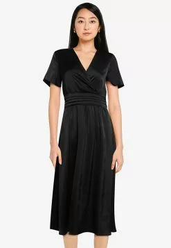 ZALORA BASICS Satin Wrap Midi Dress