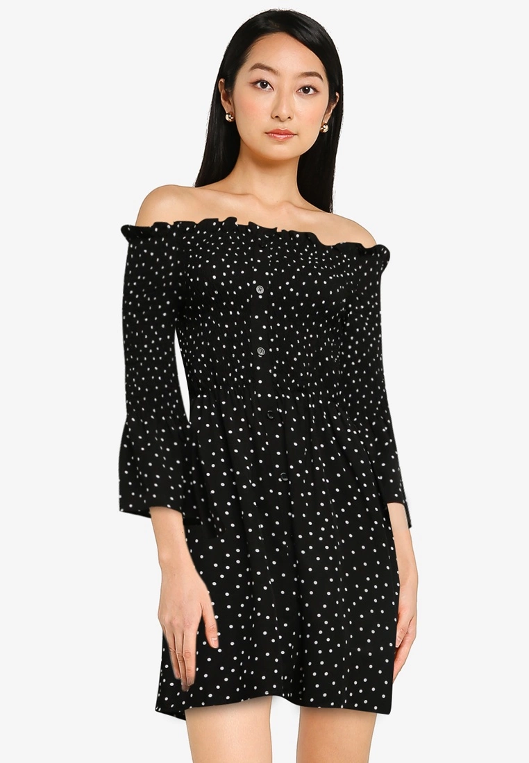 ZALORA BASICS Off Shoulder Smocked Dress
