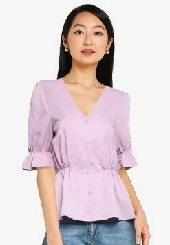 ZALORA BASICS V Neck Button Down Top