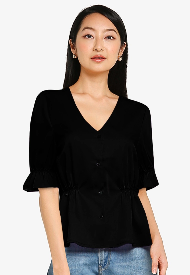 ZALORA BASICS V Neck Button Down Top