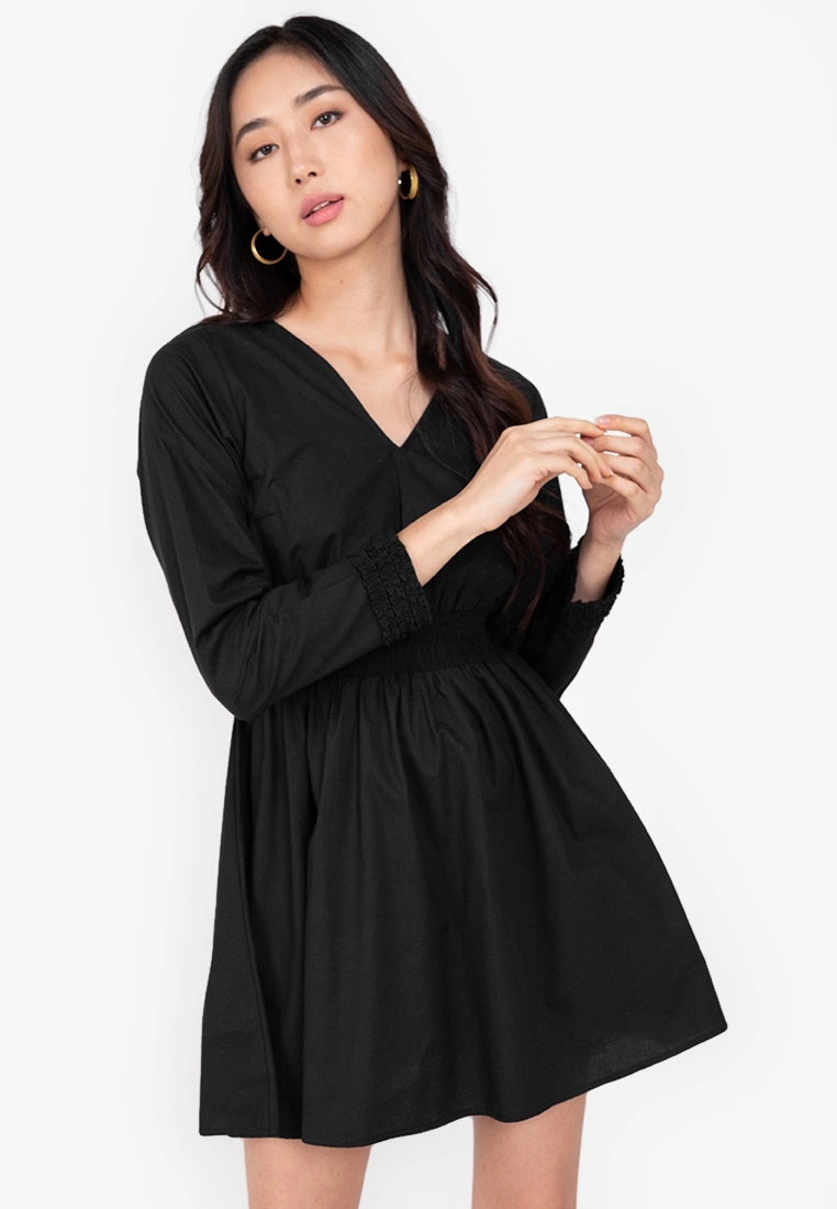 ZALORA BASICS V Neck Frill Detail Dress