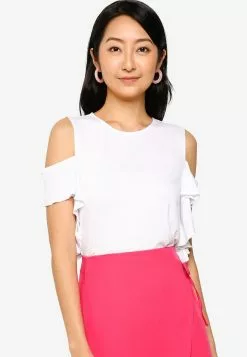 ZALORA BASICS Jersey Ruffle Cold Shoulder Top