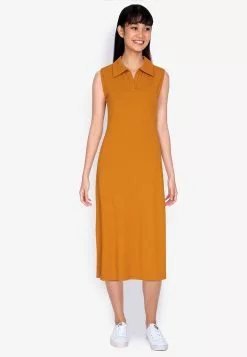 ZALORA BASICS Rib Zip Up Polo Dress
