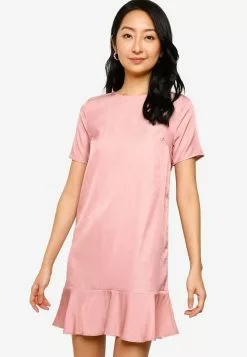 ZALORA BASICS Short Sleeve Peplum Hem Dress
