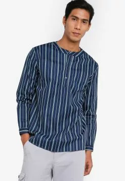 ZALORA BASICS Half Placket Long Sleeve Print Shirt