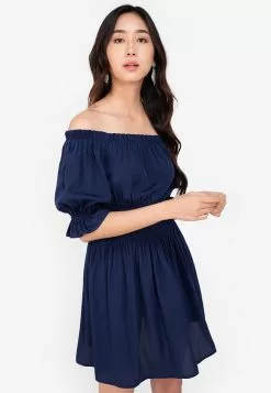 ZALORA BASICS Off Shoulder Balloon Sleeves Mini Dress