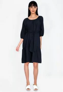ZALORA BASICS Tie Waist Puff Sleeve Midi Dress