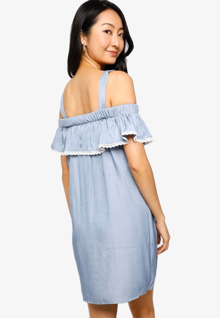 ZALORA BASICS Embroidered Cold Shoulder Mini Dress - Billede 2