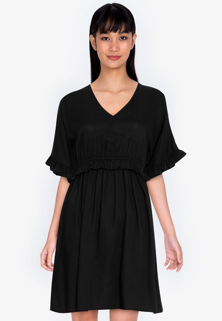 ZALORA BASICS V Neck Ruffle Waist Dress