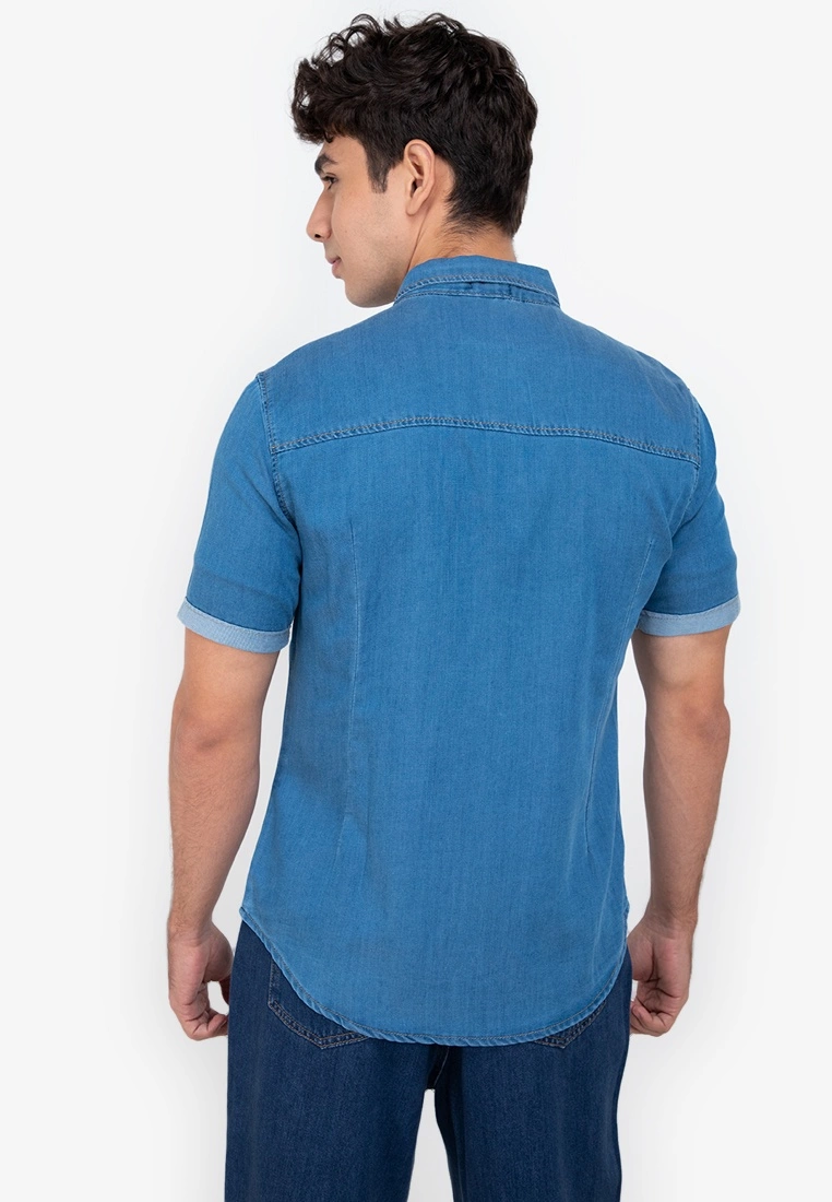 ZALORA BASICS Fold Up Sleeve Stretch Slim Denim Shirt - Billede 2