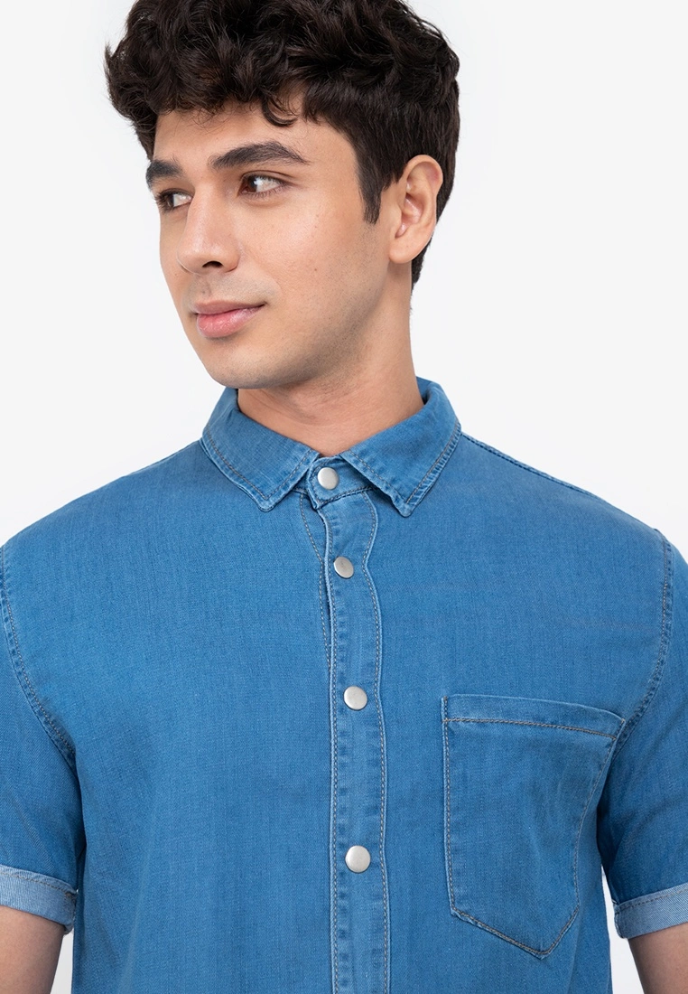 ZALORA BASICS Fold Up Sleeve Stretch Slim Denim Shirt - Billede 3