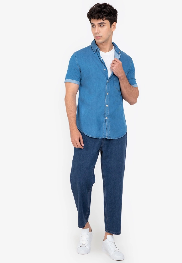 ZALORA BASICS Fold Up Sleeve Stretch Slim Denim Shirt - Billede 4