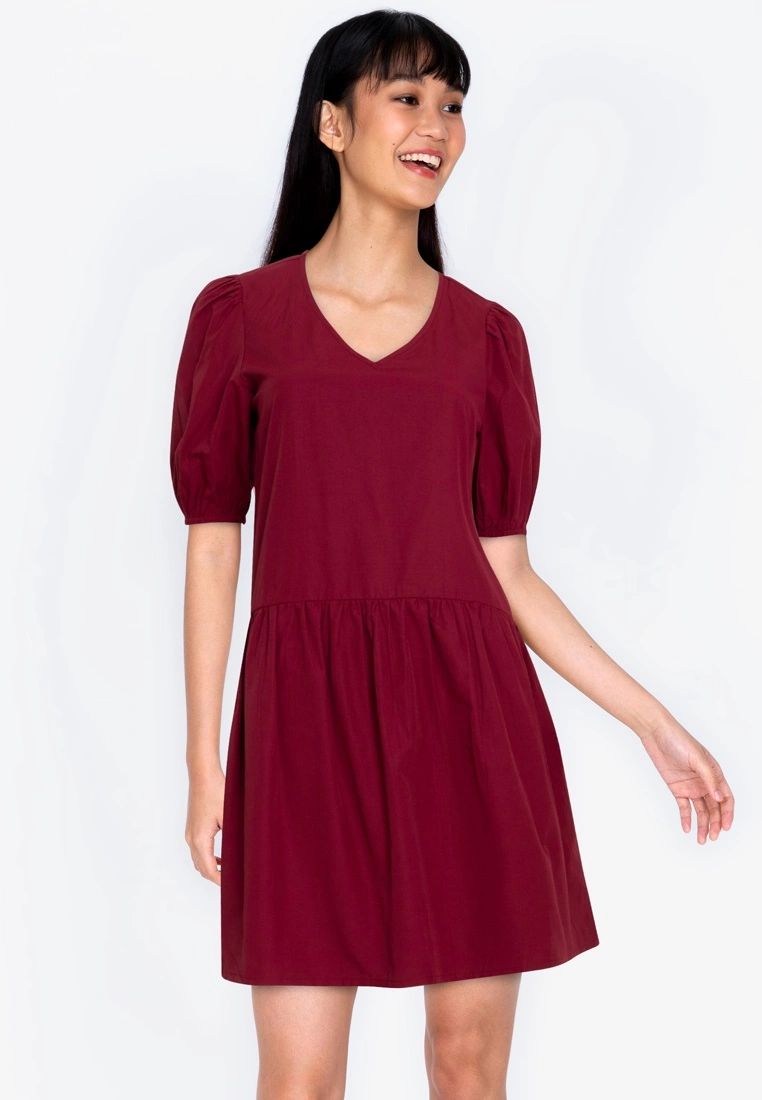 ZALORA BASICS V neck Drop Waist Mini Dress