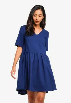 ZALORA BASICS Basic Cotton Peplum V-Neck Dress
