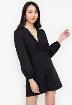 ZALORA BASICS Plunge Neck Playsuit
