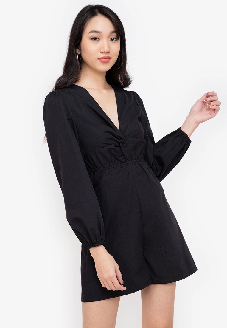 ZALORA BASICS Plunge Neck Playsuit