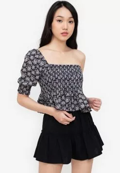 ZALORA BASICS One Shoulder Peplum Top