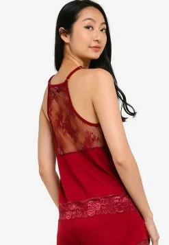 ZALORA BASICS Lounge Satin & Lace Back Cami Top