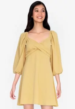 ZALORA BASICS Cross Front 3/4 Sleeve Mini Dress