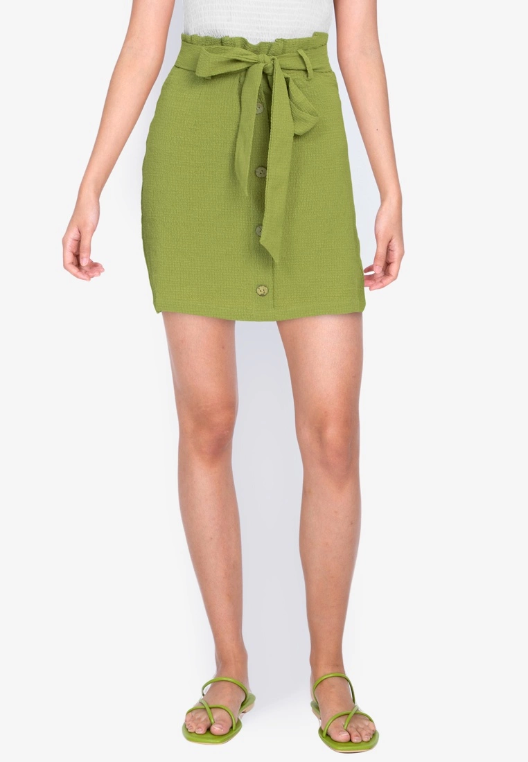 ZALORA BASICS Button Front Tie Belt Mini Skirt