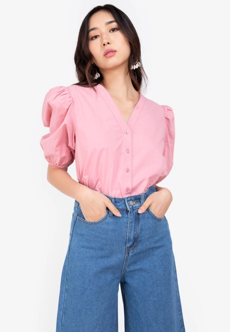 ZALORA BASICS Puff Sleeve Blouse