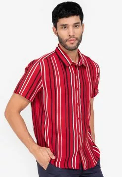 ZALORA BASICS Multi Stripes Short Sleeve Shirt
