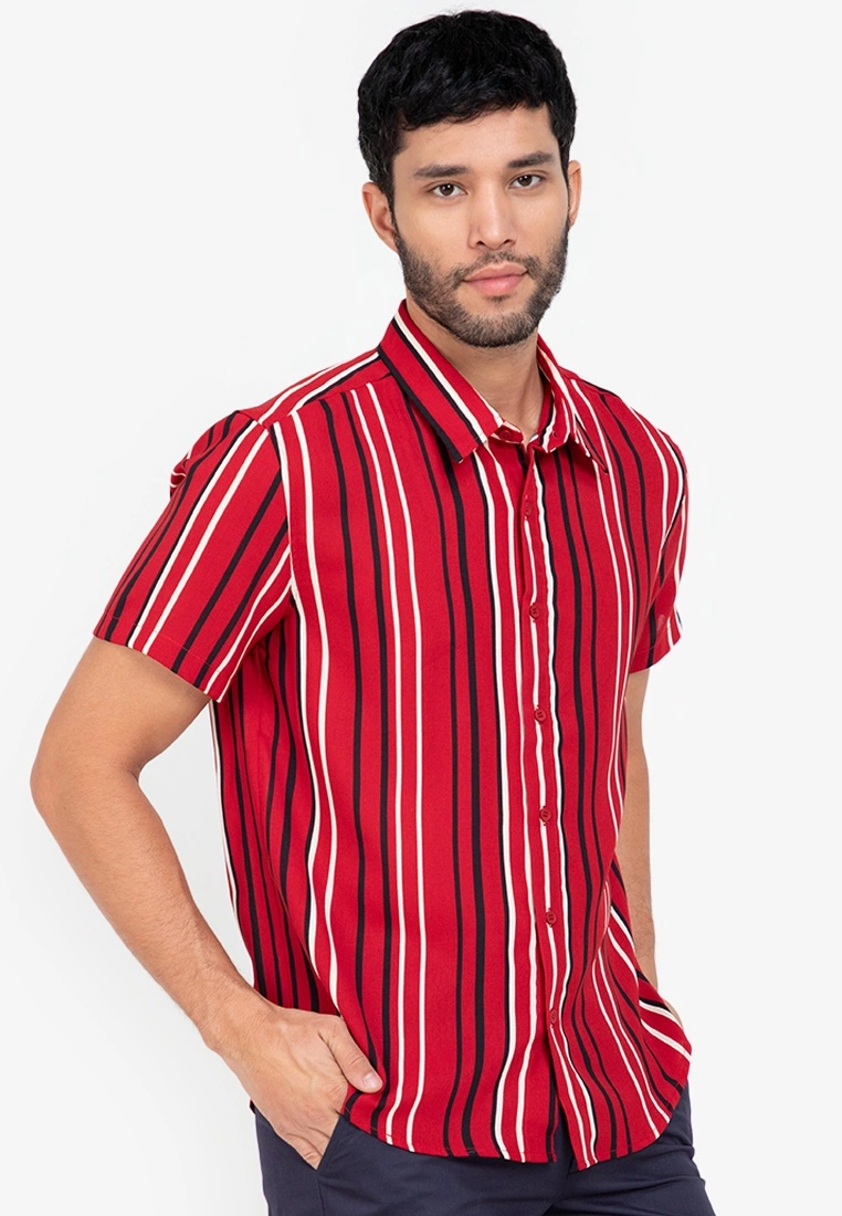 ZALORA BASICS Multi Stripes Short Sleeve Shirt