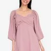 ZALORA BASICS Cross Front 3/4 Sleeve Mini Dress