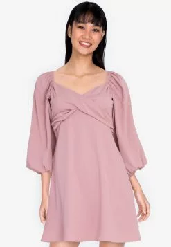 ZALORA BASICS Cross Front 3/4 Sleeve Mini Dress