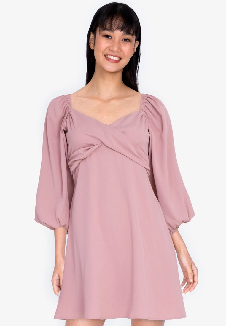 ZALORA BASICS Cross Front 3/4 Sleeve Mini Dress