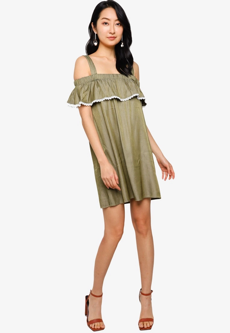 ZALORA BASICS Embroidered Cold Shoulder Mini Dress - Billede 4