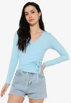 ZALORA BASICS Surplice Neck Drawstring Front Crop Top