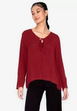 ZALORA BASICS Swiss Dot Long Sleeve Blouse