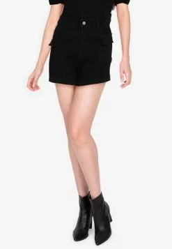 ZALORA BASICS Cuffed Hem Denim Cargo Shorts