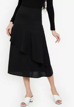 ZALORA BASICS Asymmetric Ruffle Midi Skirt