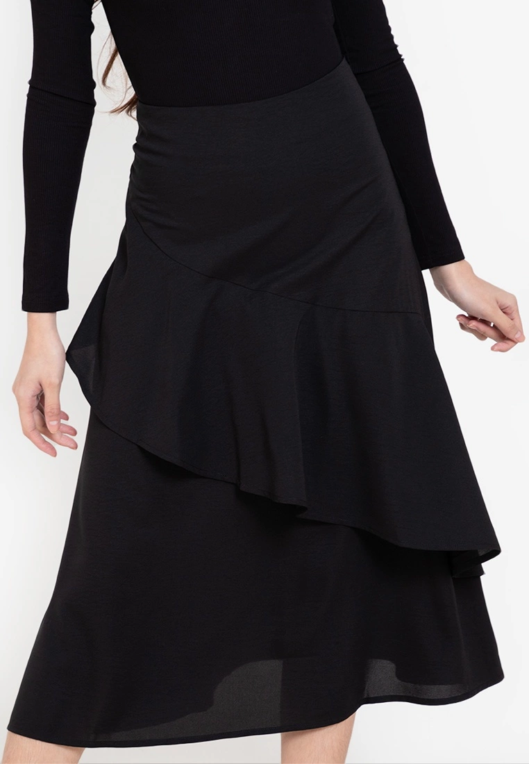 ZALORA BASICS Asymmetric Ruffle Midi Skirt - Billede 3