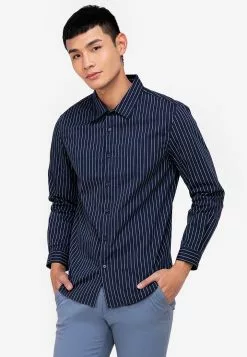 ZALORA BASICS Slim Fit Wide Stripes Shirt