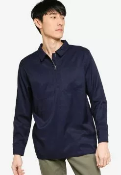 ZALORA BASICS Regular Fit Half Zip Utility Shirt