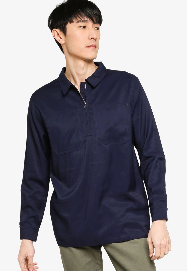 ZALORA BASICS Regular Fit Half Zip Utility Shirt