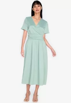 ZALORA BASICS Satin Wrap Midi Dress