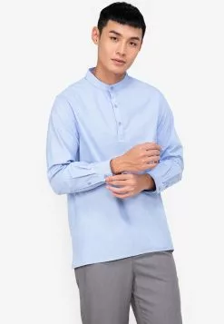 ZALORA BASICS Grandad Collar Shirt