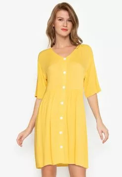 ZALORA BASICS Short Sleeve Button Down Babydoll Dress