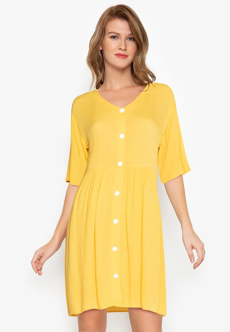 ZALORA BASICS Short Sleeve Button Down Babydoll Dress