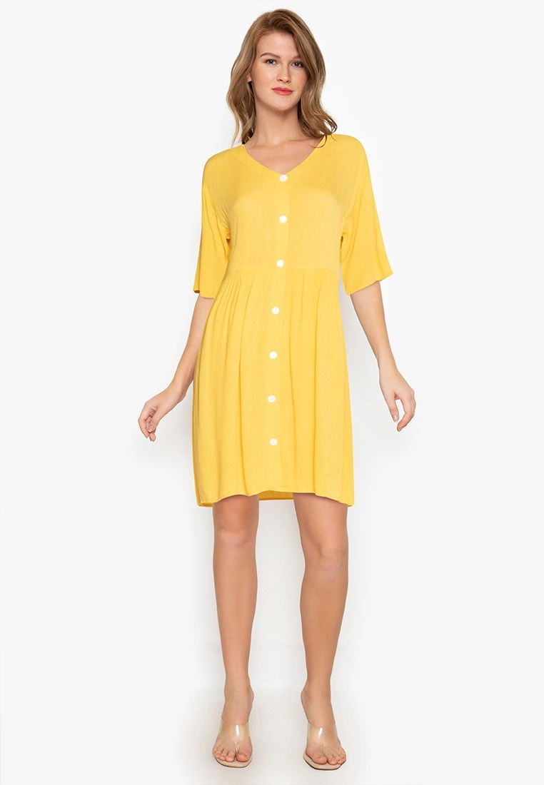 ZALORA BASICS Short Sleeve Button Down Babydoll Dress - Billede 4