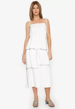 ZALORA BASICS Contrast Trim Tiered Midi Dress