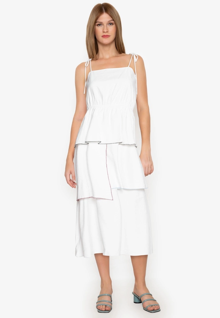 ZALORA BASICS Contrast Trim Tiered Midi Dress