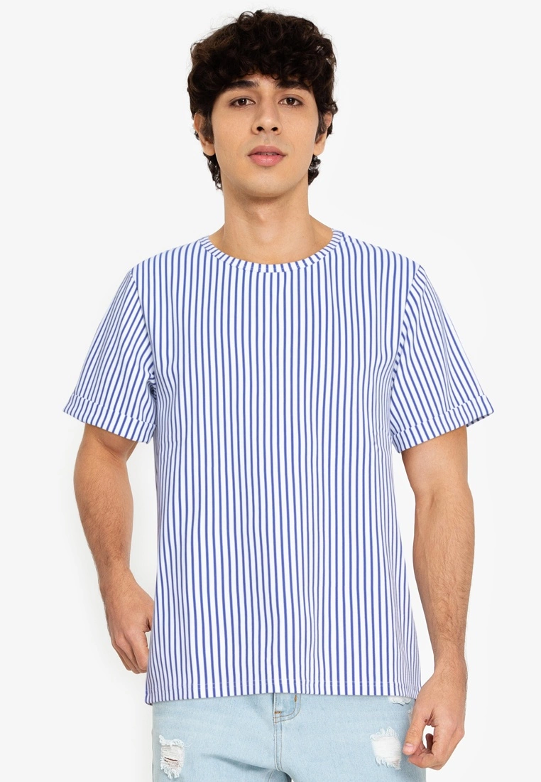 ZALORA BASICS Textured Stripes T-Shirt